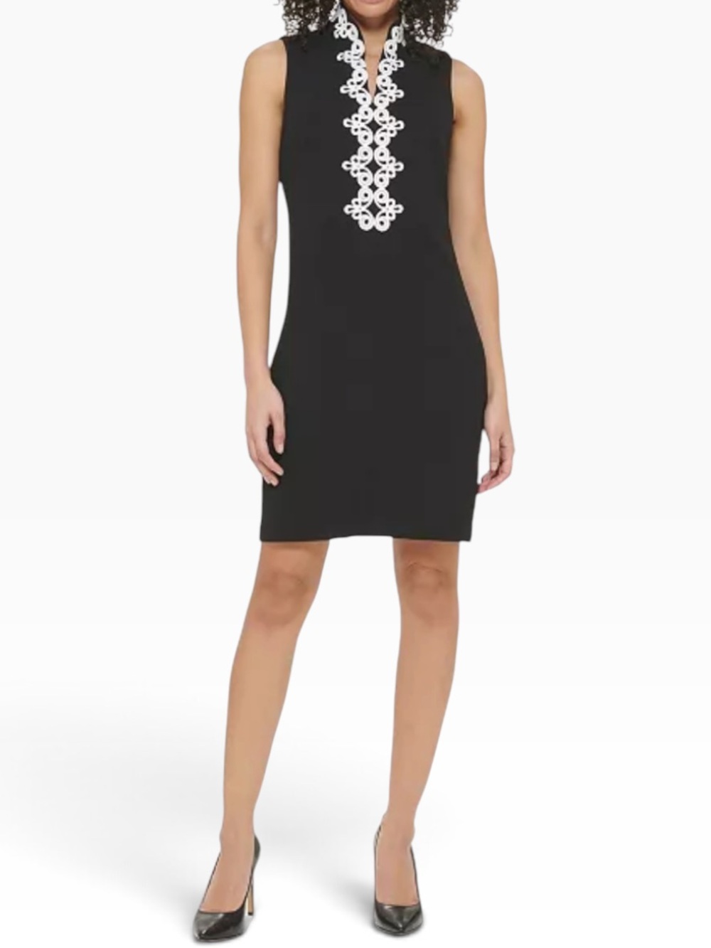 Jessica Howard Black with White Soutache Trim Sleeveless Knit Sheath Dress 16W
